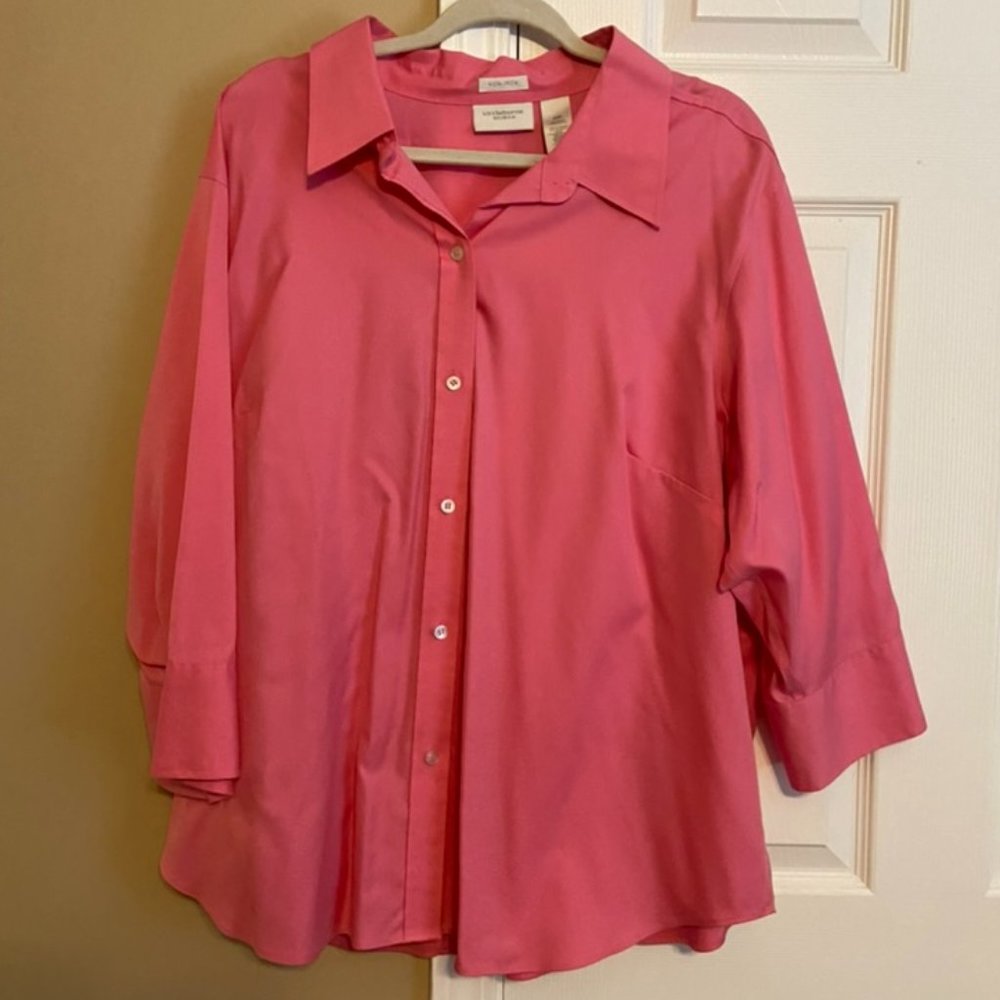 Liz Claiborne Woman Button Down Blouse - Hot Pink - 3/4 Sleeve - Non-Iron - 20W
